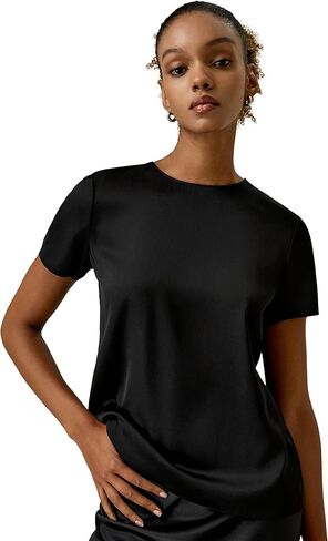 LilySilk Silk Short Sleeve T Shirt for Women Batwing Asymmetrical Shoulder Folds Overall Silk Tops Summer Ladies Softy in Saudi Arabia