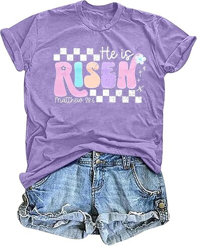 SFHFY Easter Shirt for Women: He is Risen T-Shirt Christian Religious Tee Casual Faith Bible Verse Tops in Saudi Arabia