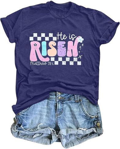 SFHFY Easter Shirt for Women: He is Risen T-Shirt Christian Religious Tee Casual Faith Bible Verse Tops in Kuwait