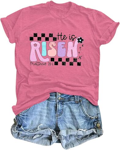 SFHFY Easter Shirt for Women: He is Risen T-Shirt Christian Religious Tee Casual Faith Bible Verse Tops in Saudi Arabia