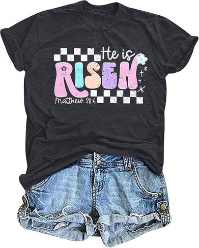 SFHFY Easter Shirt for Women: He is Risen T-Shirt Christian Religious Tee Casual Faith Bible Verse Tops in Saudi Arabia