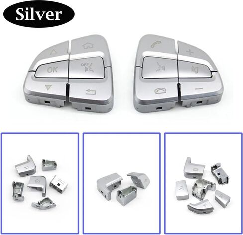 6PCS Steering Wheel Control Button Cover Multi-function Steering Accessories Panel Trim Replacement For Mercedes Benz C Class W205 GLC Class W253 (Silver) in Saudi Arabia