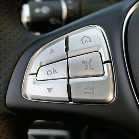6PCS Steering Wheel Control Button Cover Multi-function Steering Accessories Panel Trim Replacement For Mercedes Benz C Class W205 GLC Class W253 (Silver) in Saudi Arabia