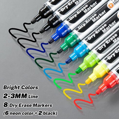 Glass Board Markers Erasable, Neon Dry Erase Markers for Whiteboard, Glass Board, Calendar, Chalkboard, Large Volume, 8 Pack Bullet Tip Whiteboard Markers for School, Home, Office in Kuwait