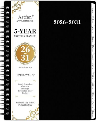 2026-2031 Monthly Planner/Calendar - Jul. 2026 - Jun. 2031, Monthly Planner, 5 Year, 6.2" x 8.3", Multi Year Calendar 2026-2031 with Twin-Wire Binding, Tabs, Storage Pocket - Black in Saudi Arabia