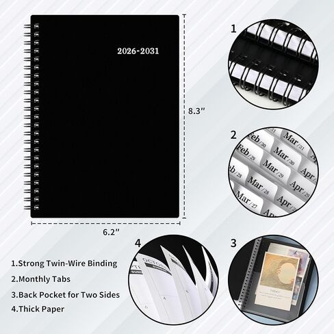 2026-2031 Monthly Planner/Calendar - Jul. 2026 - Jun. 2031, Monthly Planner, 5 Year, 6.2" x 8.3", Multi Year Calendar 2026-2031 with Twin-Wire Binding, Tabs, Storage Pocket - Black in Saudi Arabia