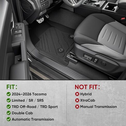 TAPTES Floor Mats & Door Sill Protectors for Toyota Tacoma 2024 2025 2026 Double Cab, All Weather TPE Truck Floor Liners for Tacoma SR SR5 TRD Off-Road Sport Limited Accessories in Kuwait