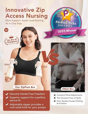 HOFISH ZipPum Bra, Hands-Free Pumping & Nursing Bra, Dual-Zip Adjustable Non-Stretch Prevents Bottle Drop in Saudi Arabia
