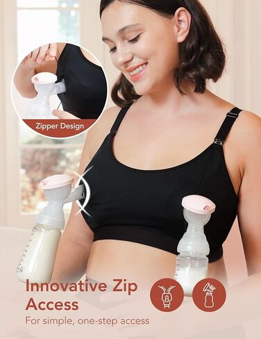 HOFISH ZipPum Bra, Hands-Free Pumping & Nursing Bra, Dual-Zip Adjustable Non-Stretch Prevents Bottle Drop in Saudi Arabia