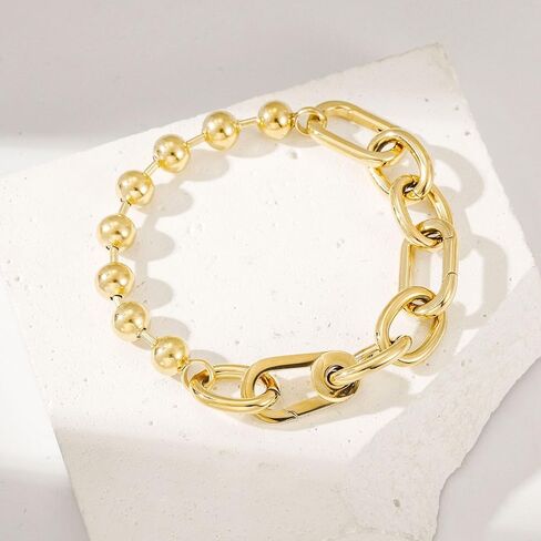 CIUNOFOR 14K Gold Plated Beaded Link Chain Bracelets for Women, Dainty Silver Stackable Bracelet, Trendy Charm Jewelry Gift for Her, Comfort fit for 6.5"–7.0" wrists in Saudi Arabia