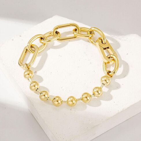 CIUNOFOR 14K Gold Plated Beaded Link Chain Bracelets for Women, Dainty Silver Stackable Bracelet, Trendy Charm Jewelry Gift for Her, Comfort fit for 6.5"–7.0" wrists in Saudi Arabia