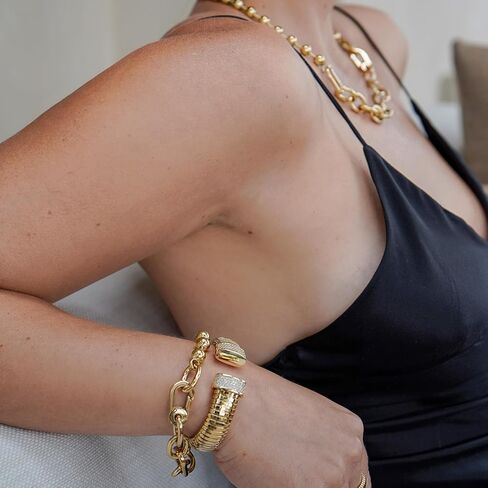 CIUNOFOR 14K Gold Plated Beaded Link Chain Bracelets for Women, Dainty Silver Stackable Bracelet, Trendy Charm Jewelry Gift for Her, Comfort fit for 6.5"–7.0" wrists in Saudi Arabia