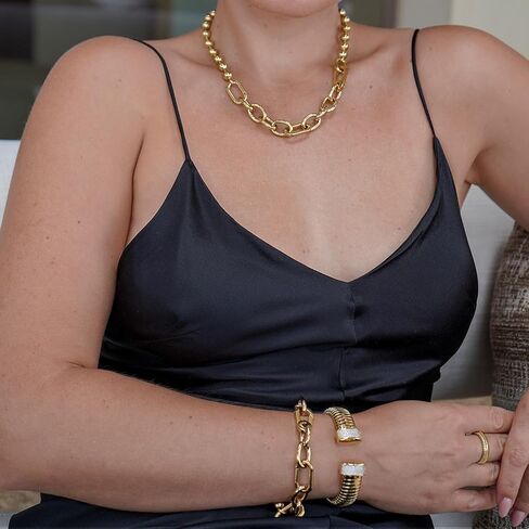 CIUNOFOR 14K Gold Plated Beaded Link Chain Bracelets for Women, Dainty Silver Stackable Bracelet, Trendy Charm Jewelry Gift for Her, Comfort fit for 6.5"–7.0" wrists in Saudi Arabia