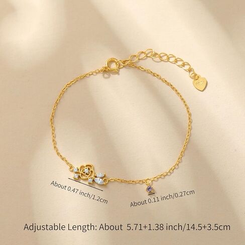 925 Sterling Silver Rose Flower Bracelet for Women 14K Gold Plated Dainty Cubic Zirconia Leaf Bracelets Adjustable Charm Bracelet Easter Jewelry Mothers Day Easter Gifts in Saudi Arabia