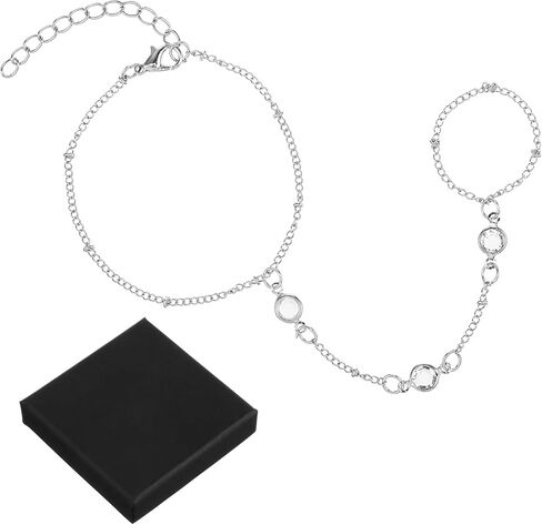 سوار رقيق بحلقة إصبع رائعة، سوار سلسلة يد فضي للنساء، سوار سلسلة يد بحلقة فضية، عصري مطلي بالذهب غير مشوه، إكسسوارات مجوهرات للنساء in Kuwait