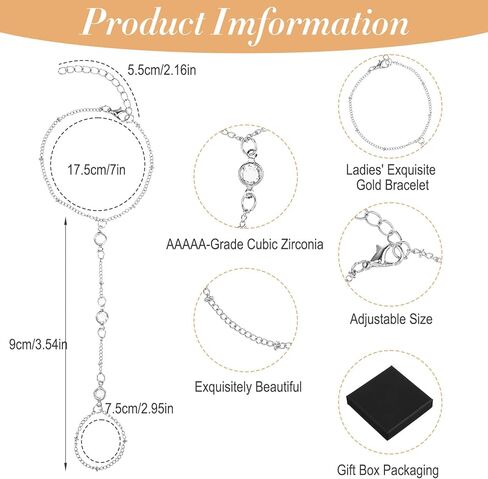 سوار رقيق بحلقة إصبع رائعة، سوار سلسلة يد فضي للنساء، سوار سلسلة يد بحلقة فضية، عصري مطلي بالذهب غير مشوه، إكسسوارات مجوهرات للنساء in Kuwait