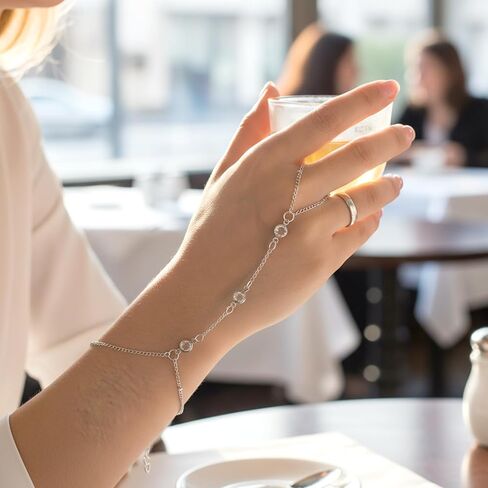 سوار رقيق بحلقة إصبع رائعة، سوار سلسلة يد فضي للنساء، سوار سلسلة يد بحلقة فضية، عصري مطلي بالذهب غير مشوه، إكسسوارات مجوهرات للنساء in Kuwait