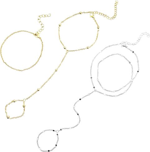 2 قطعة سوار خاتم الذهب العصرية سلسلة اليد للنساء-داينتي الذهب والفضة مطلي إنفينيتي البنصر سوار كومة مجوهرات in Kuwait