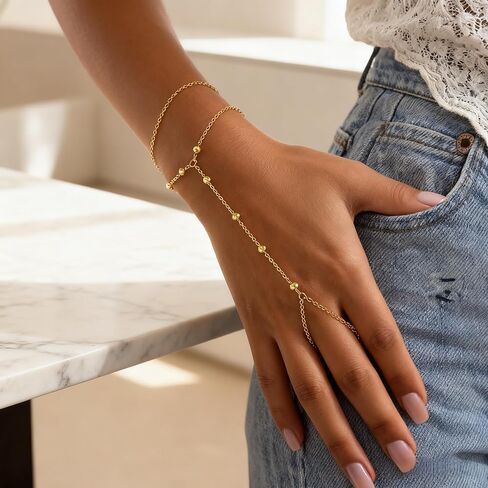 2 قطعة سوار خاتم الذهب العصرية سلسلة اليد للنساء-داينتي الذهب والفضة مطلي إنفينيتي البنصر سوار كومة مجوهرات in Kuwait