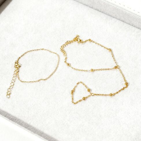 2 قطعة سوار خاتم الذهب العصرية سلسلة اليد للنساء-داينتي الذهب والفضة مطلي إنفينيتي البنصر سوار كومة مجوهرات in Kuwait