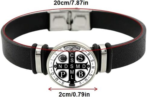 2 Pcs St. Benedict Medal Black Leather Bracelet, Catholic St. Benedict Lucky Protection Bracelet, Inspirational Prayer Religious Jewelry for Men and Women in Kuwait
