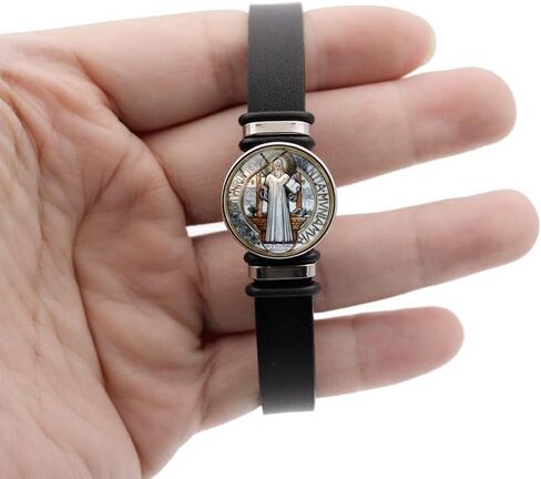 2 Pcs St. Benedict Medal Black Leather Bracelet, Catholic St. Benedict Lucky Protection Bracelet, Inspirational Prayer Religious Jewelry for Men and Women in Kuwait