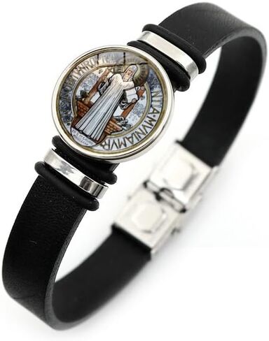 2 Pcs St. Benedict Medal Black Leather Bracelet, Catholic St. Benedict Lucky Protection Bracelet, Inspirational Prayer Religious Jewelry for Men and Women in Kuwait