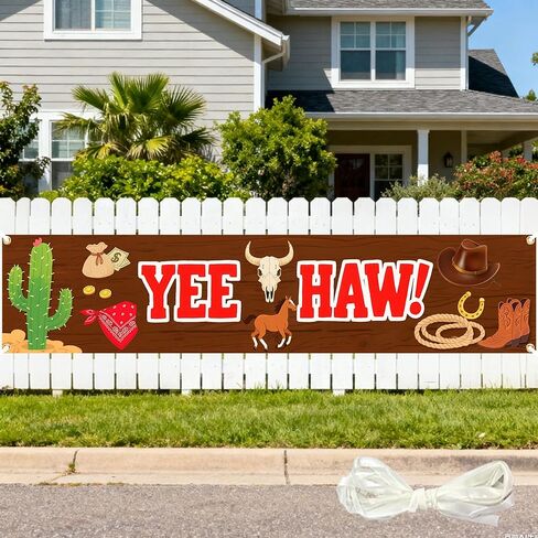 لافتة غربية Yee Haw مقاس 71 × 16 بوصة - ديكورات حفلات رعاة البقر في الغرب المتوحش، لوازم موضوعات أعياد الميلاد، خلفية كبيرة داخلية وخارجية ودعائم كشك للصور للمزرعة والحظيرة والحديقة وديكور السياج in Kuwait