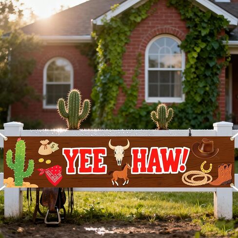 لافتة غربية Yee Haw مقاس 71 × 16 بوصة - ديكورات حفلات رعاة البقر في الغرب المتوحش، لوازم موضوعات أعياد الميلاد، خلفية كبيرة داخلية وخارجية ودعائم كشك للصور للمزرعة والحظيرة والحديقة وديكور السياج in Kuwait