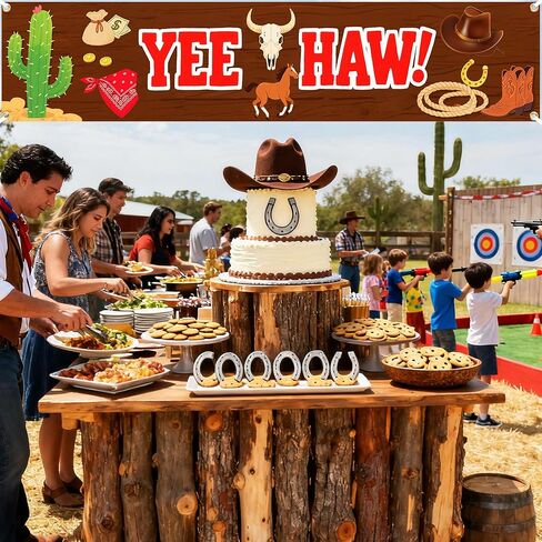 لافتة غربية Yee Haw مقاس 71 × 16 بوصة - ديكورات حفلات رعاة البقر في الغرب المتوحش، لوازم موضوعات أعياد الميلاد، خلفية كبيرة داخلية وخارجية ودعائم كشك للصور للمزرعة والحظيرة والحديقة وديكور السياج in Kuwait