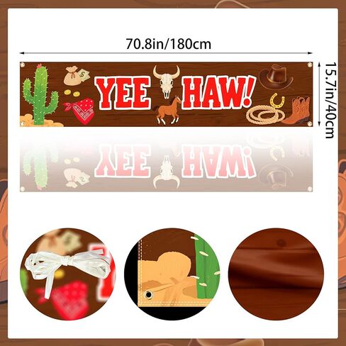 لافتة غربية Yee Haw مقاس 71 × 16 بوصة - ديكورات حفلات رعاة البقر في الغرب المتوحش، لوازم موضوعات أعياد الميلاد، خلفية كبيرة داخلية وخارجية ودعائم كشك للصور للمزرعة والحظيرة والحديقة وديكور السياج in Kuwait