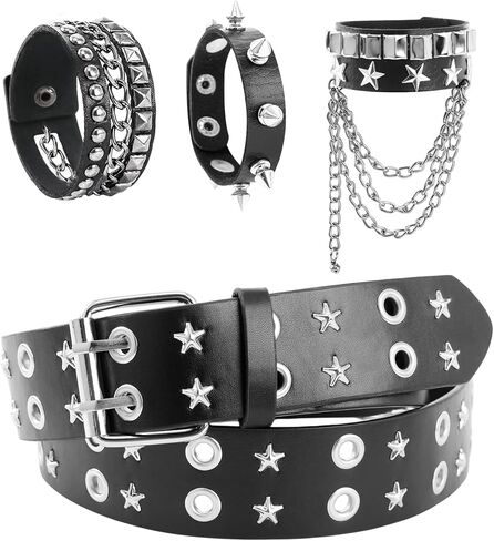 Y2k Belt with Bracelet, 5Pcs Gothic Punk Rock Accessories for Women Men, Aesthetic Set for Grunge Costumes in Saudi Arabia