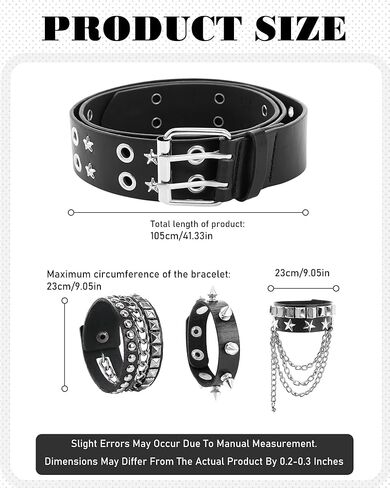 Y2k Belt with Bracelet, 5Pcs Gothic Punk Rock Accessories for Women Men, Aesthetic Set for Grunge Costumes in Saudi Arabia