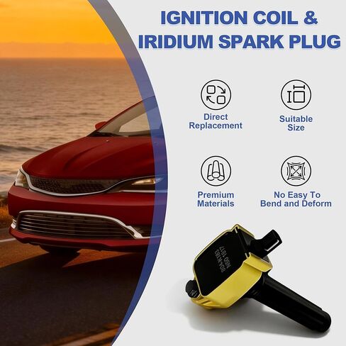 6X ملف الإشعال وسدادة الإشعال إيريديوم متوافقة مع 2011-2024 رام/كرايسلر/دودج/جيب/فولكس واجن 0221504032 UF648 in Kuwait