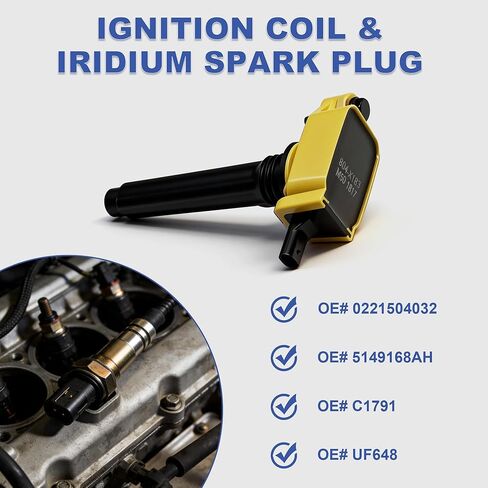 6X ملف الإشعال وسدادة الإشعال إيريديوم متوافقة مع 2011-2024 رام/كرايسلر/دودج/جيب/فولكس واجن 0221504032 UF648 in Kuwait