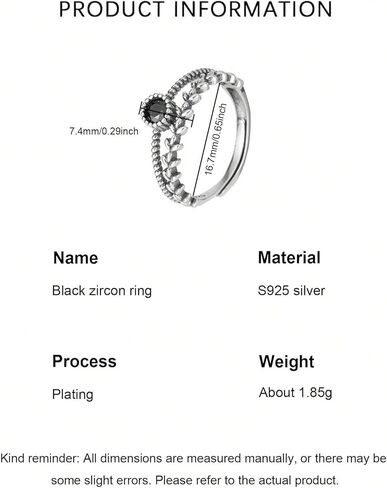 خاتم من الفضة الإسترليني s925 مرصع بالألماس بتصميم ورقة شجر من الفضة والألماس الأسود وخاتم مزدوج الفهرس in Kuwait