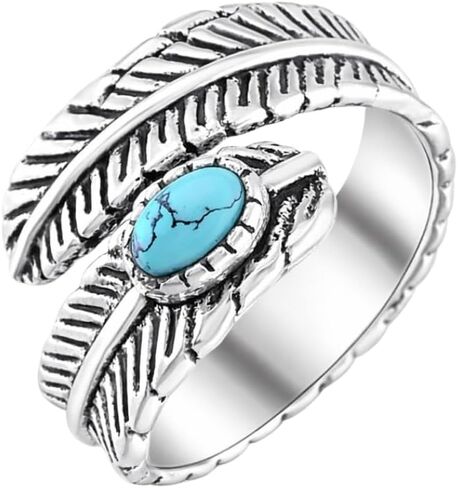 Silver Plated Feather Ring | 925 Silver Adjustable Open Ring | Vintage Leaf Design Inspirational Jewelry for Men & Women | Hypoallergenic Boho Statement Ring in Kuwait