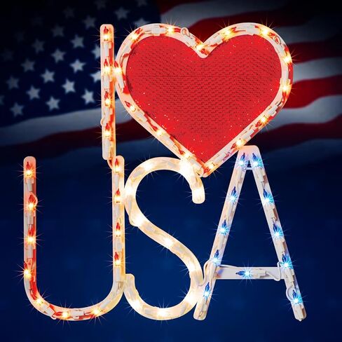 LAMPHOME 50L Independence Day Lights I Love USA 4th of July Decoration Lights Patriotic Window Lights, Independence Day Outdoor Indoor Decor for Home Window Porch in Kuwait