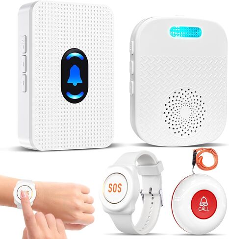 Daytech Wireless Caregiver Pager for Elderly Monitor/Seniors/Patient/Disabled at Home Nurse Alert System 300+ Feet 2 Portable/Vibration Receiver & 1 Call Button & 1 Alert Watch in Kuwait
