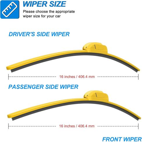مساحات الزجاج الأمامي CJPPPZIW® - 16 بوصة + 16 بوصة بديلة لـ 2018-2024 Jeep Wrangler/2020-2025 Gladiator، خالية من الخطوط، شفرات ممسحة أمامية صفراء عالية الجودة لجميع المواسم (مجموعة من 2) in Kuwait