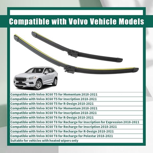YUXIVCNE 31490720 Front Windshield Wiper Blade Compatible with Volvo XC60 T5 T6 T8 2018 2019 2020 2021 Windshield Heated Wiper Blade Kit Replace 31689263 in Saudi Arabia
