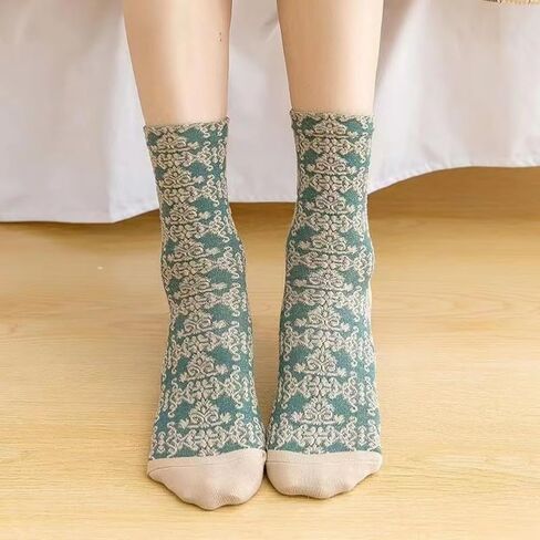 5 Pack Cute Womens Floral Socks Vintage Embroidered Frilly Floral Ankle Cotton Country Style Socks in Saudi Arabia