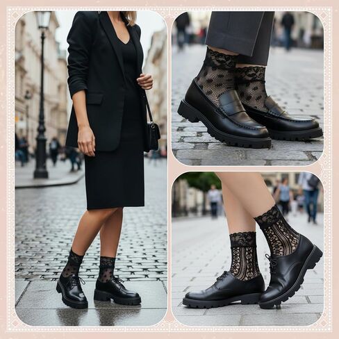 6 أزواج من جوارب الكاحل من الدانتيل للنساء، جوارب دانتيل سوداء أنيقة شبكة صيد السمك جورب الكاحل أسود مثير جورب شبكي مجوف للنساء in Kuwait