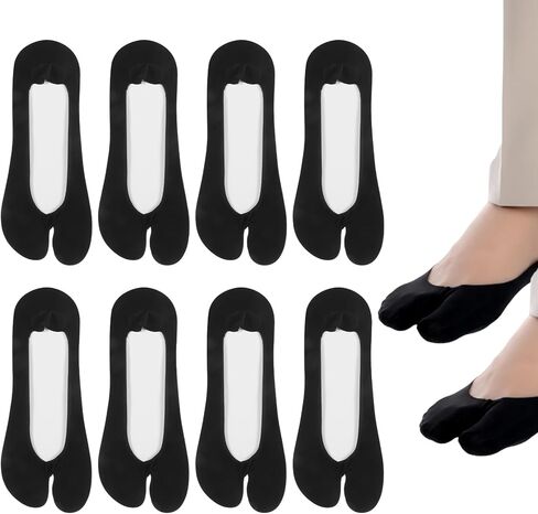 Tabi Socks for Women, 4 Pairs No Show Flip Flop Socks Split Toe Design Non Slip Summer Socks Low Cut Flop Sock for Women and Men Sneakers Loafers Sandals (Black) in Saudi Arabia