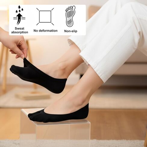 Tabi Socks for Women, 4 Pairs No Show Flip Flop Socks Split Toe Design Non Slip Summer Socks Low Cut Flop Sock for Women and Men Sneakers Loafers Sandals (Black) in Saudi Arabia