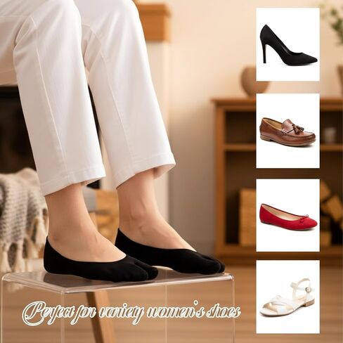 Tabi Socks for Women, 4 Pairs No Show Flip Flop Socks Split Toe Design Non Slip Summer Socks Low Cut Flop Sock for Women and Men Sneakers Loafers Sandals (Black) in Saudi Arabia