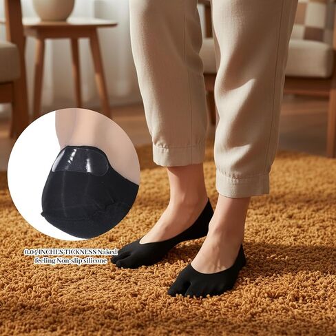 Tabi Socks for Women, 4 Pairs No Show Flip Flop Socks Split Toe Design Non Slip Summer Socks Low Cut Flop Sock for Women and Men Sneakers Loafers Sandals (Black) in Saudi Arabia