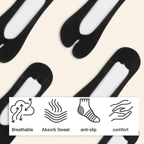Tabi Socks for Women, 4 Pairs No Show Flip Flop Socks Split Toe Design Non Slip Summer Socks Low Cut Flop Sock for Women and Men Sneakers Loafers Sandals (Black) in Saudi Arabia