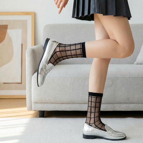3 Pairs Black Sheer Socks Women Ankle, Women Sheer Ankle Socks Polka Dot Dress Sock See Through Sock,Dots, Stripes and Geometric,Summer in Kuwait