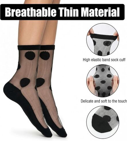 3 Pairs Black Sheer Socks Women Ankle, Women Sheer Ankle Socks Polka Dot Dress Sock See Through Sock,Dots, Stripes and Geometric,Summer in Kuwait